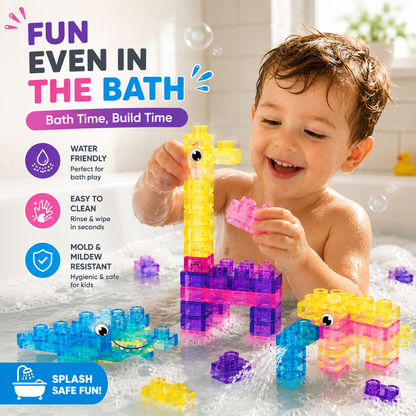 🧩 Soft Jelly Building Blocks –  Squishy Stretchable Bath Blocks (40PCS)