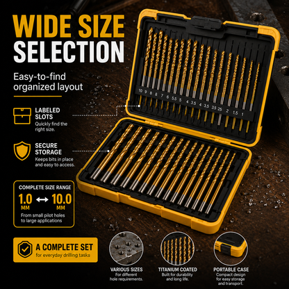 99-Piece Titanium-Coated HSS Drill Bit Set