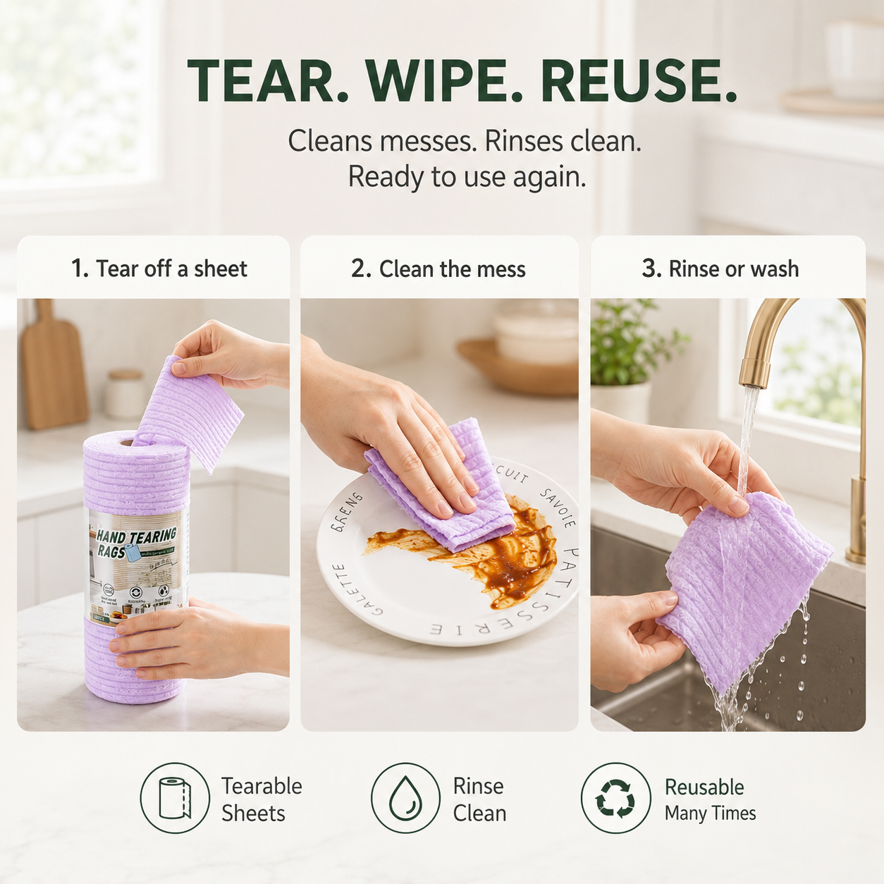 Multipurpose Reusable Tear-Off Cleaning Cloth Roll