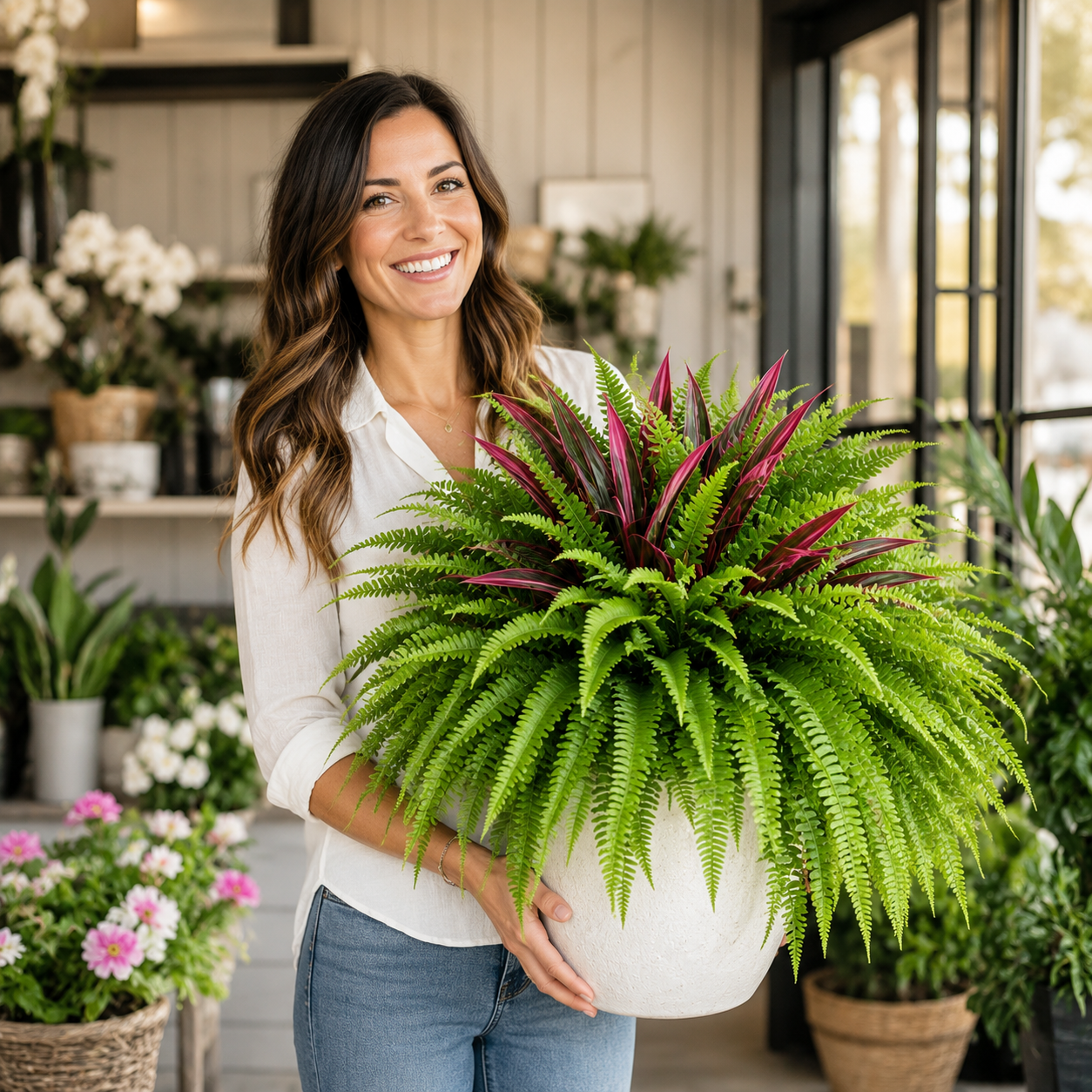 UV-Resistant Artificial Fern & Red Dracaena Decorative Plants