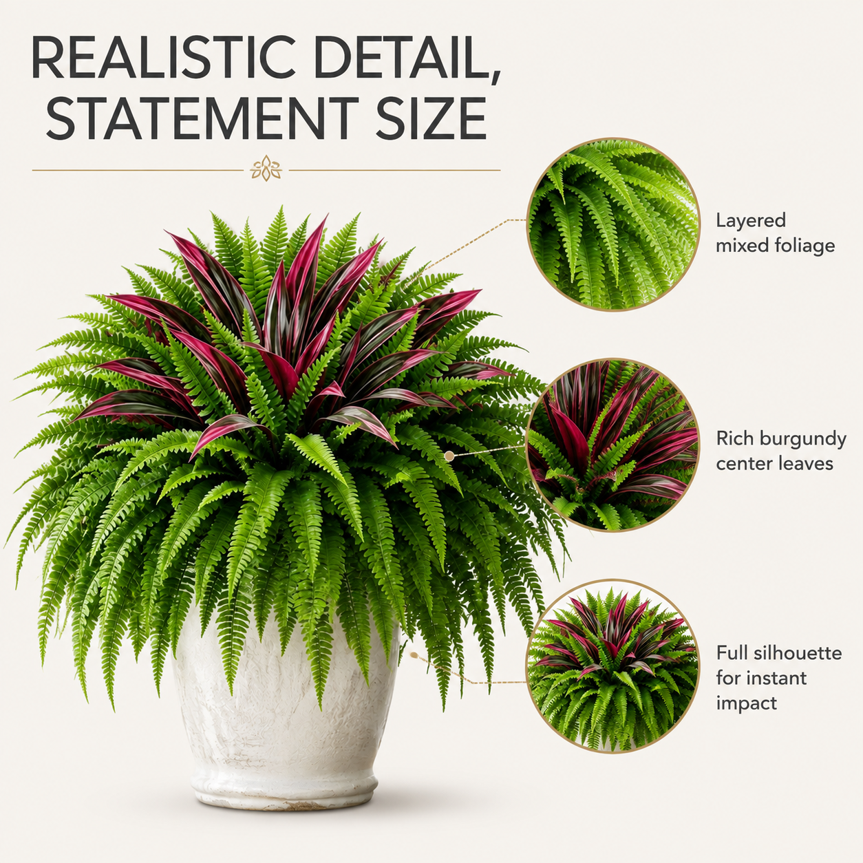 UV-Resistant Artificial Fern & Red Dracaena Decorative Plants
