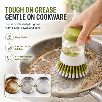 🧼 Press-to-Dispense Dish Brush with Storage Base