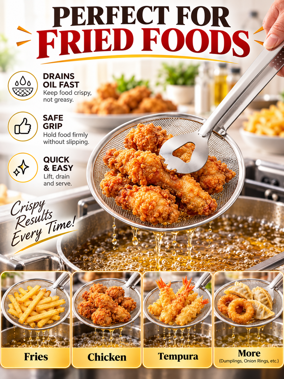 🍳 Kitchen Deal – 2-in-1 Frying Strainer Tongs