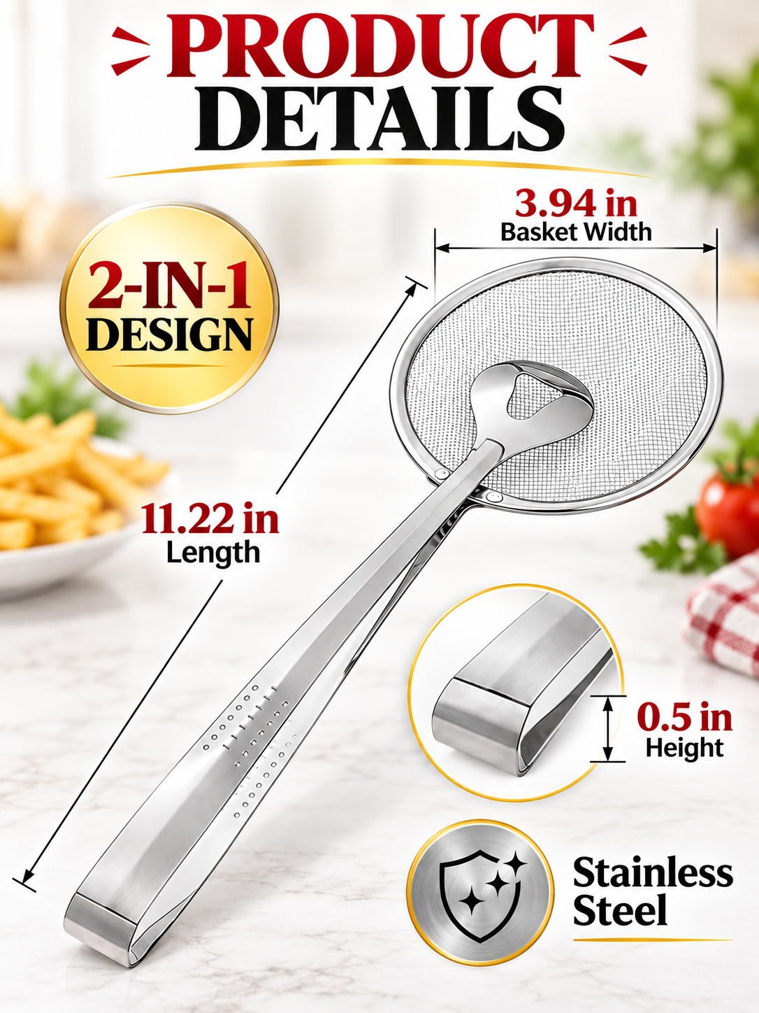 🍳 Kitchen Deal – 2-in-1 Frying Strainer Tongs
