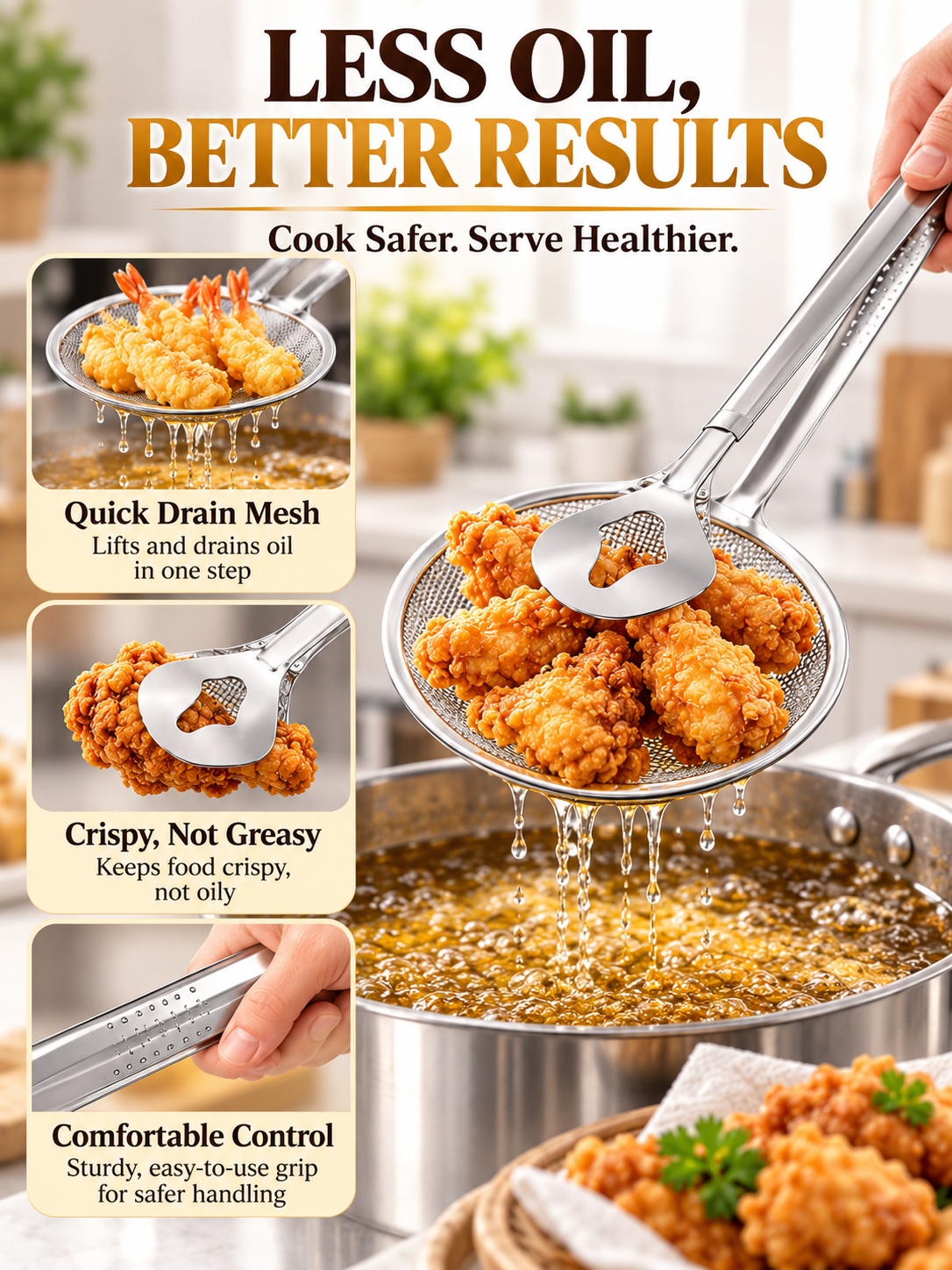 🍳 Kitchen Deal – 2-in-1 Frying Strainer Tongs