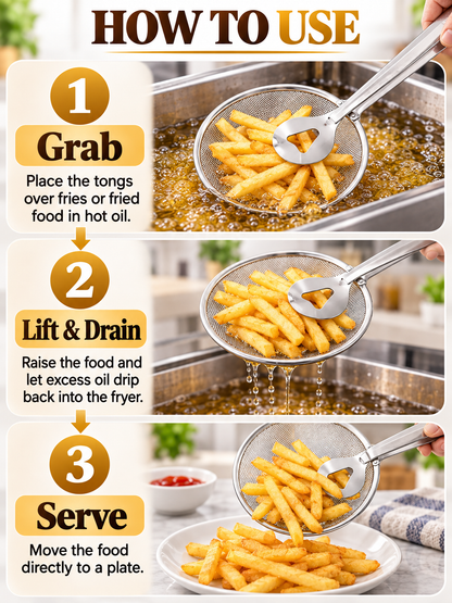 🍳 Kitchen Deal – 2-in-1 Frying Strainer Tongs