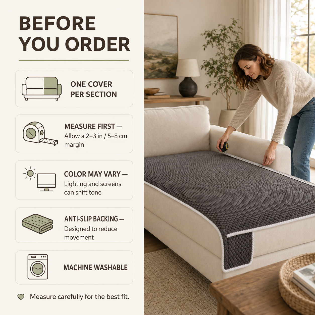 Removable Sofa Cover, Non-Slip Polyester