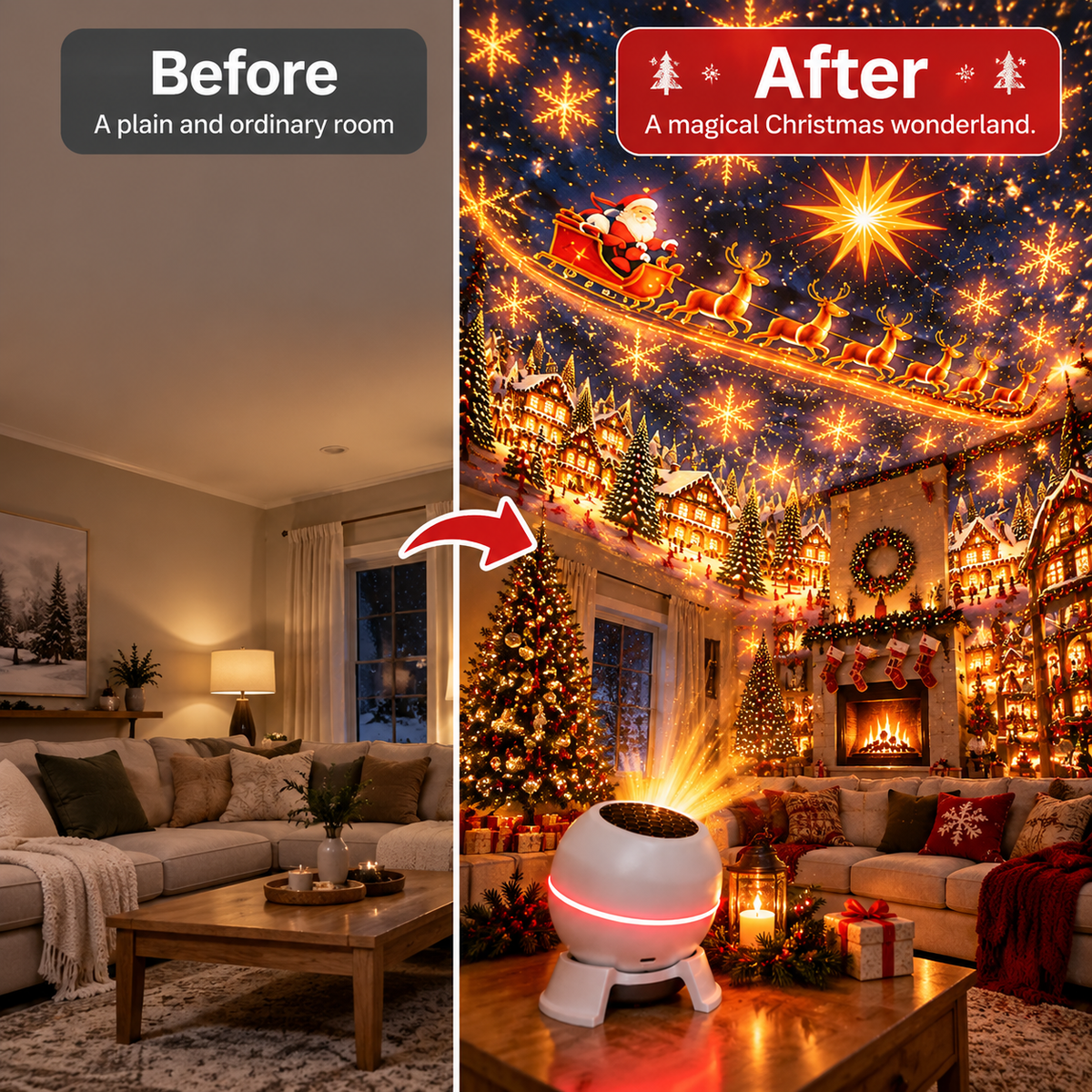🎄 Magical Christmas Projection Night Light