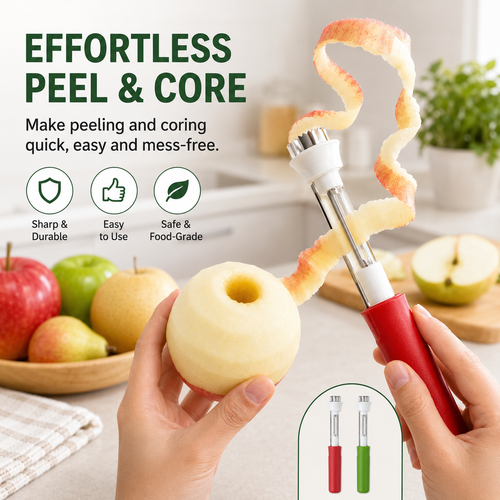 2-in-1 Apple Corer & Peeler – Stainless Steel Fruit Coring Tool for Apples, Pears & Peppers | Quick Seed Remover