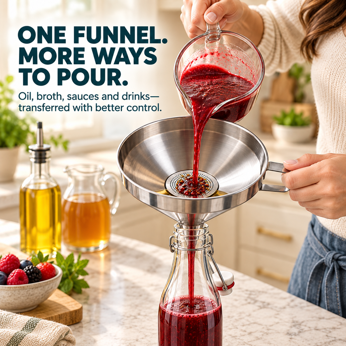 🥄 Pour, Strain & Transfer Without the Mess – Stainless Steel Kitchen Funnel