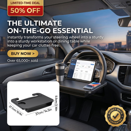 2-in-1 Car Steering Wheel Desk & Seat Gap Organizer Tray
