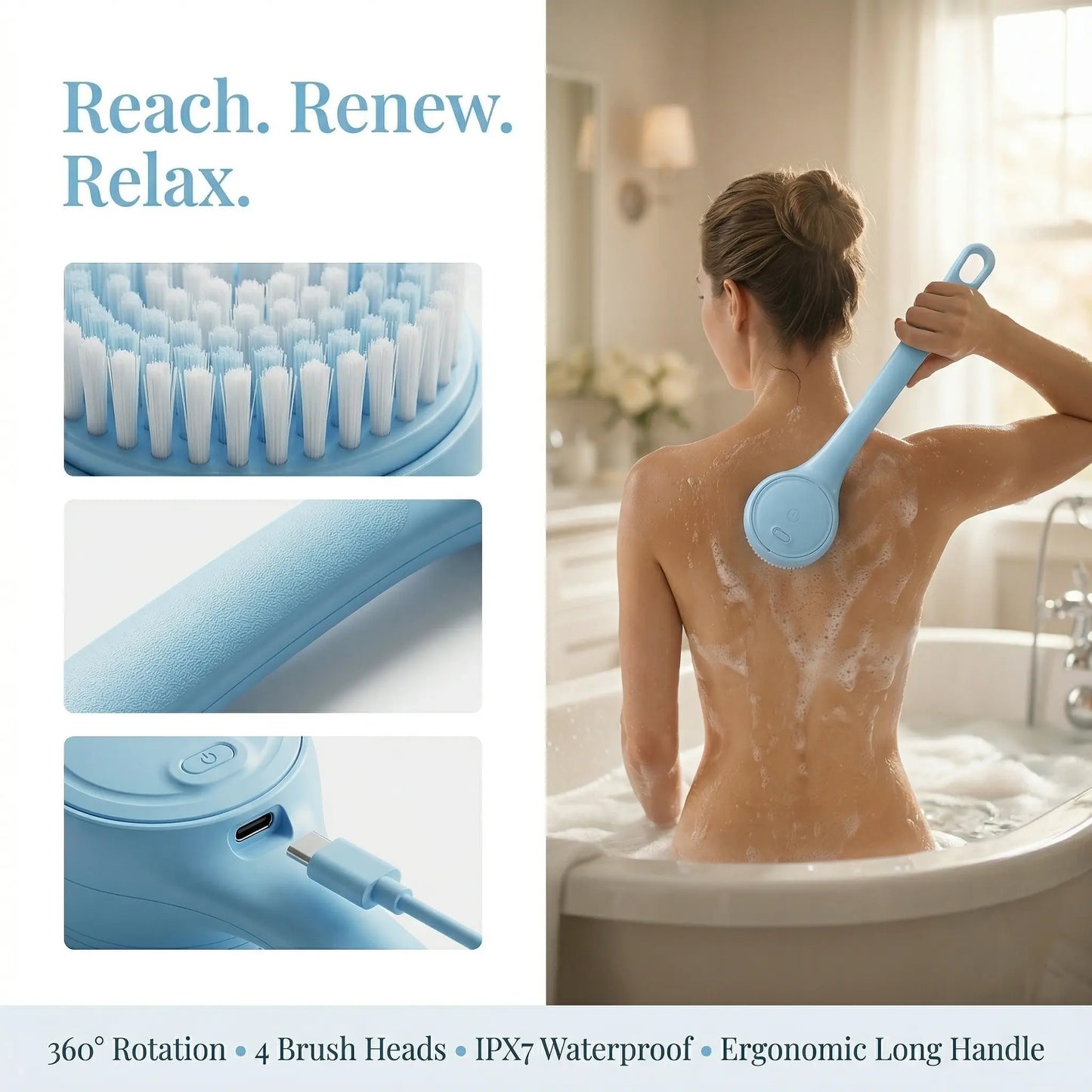 Electric Body Brush Back Scrubber - Dual Handle
