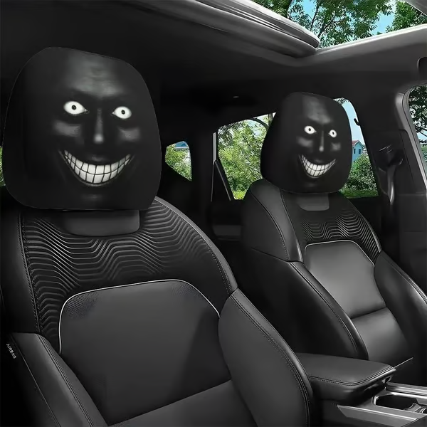 😆 Funny Cartoon Car Headrest Covers – 2PCS Universal Fit