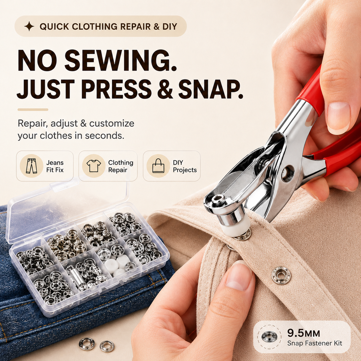 100pcs Invisible Colored Metal Buckle & 1 Count Manual Pressure Pliers