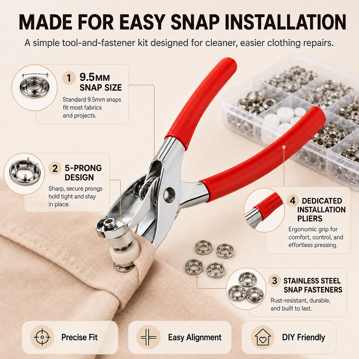 100pcs Invisible Colored Metal Buckle & 1 Count Manual Pressure Pliers