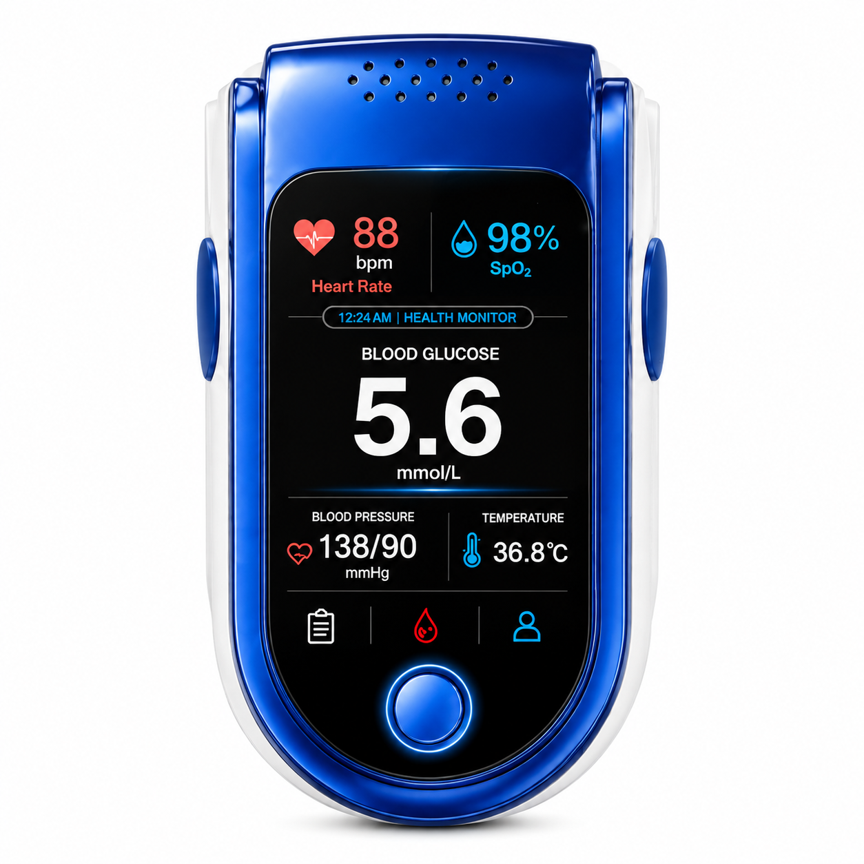 Front display of compact blue wellness tracker
