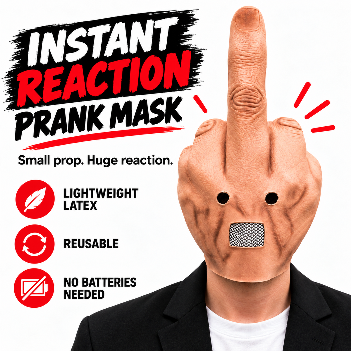 🖕 Uncanny Smile Finger Mask – Halloween Prank & Party Costume