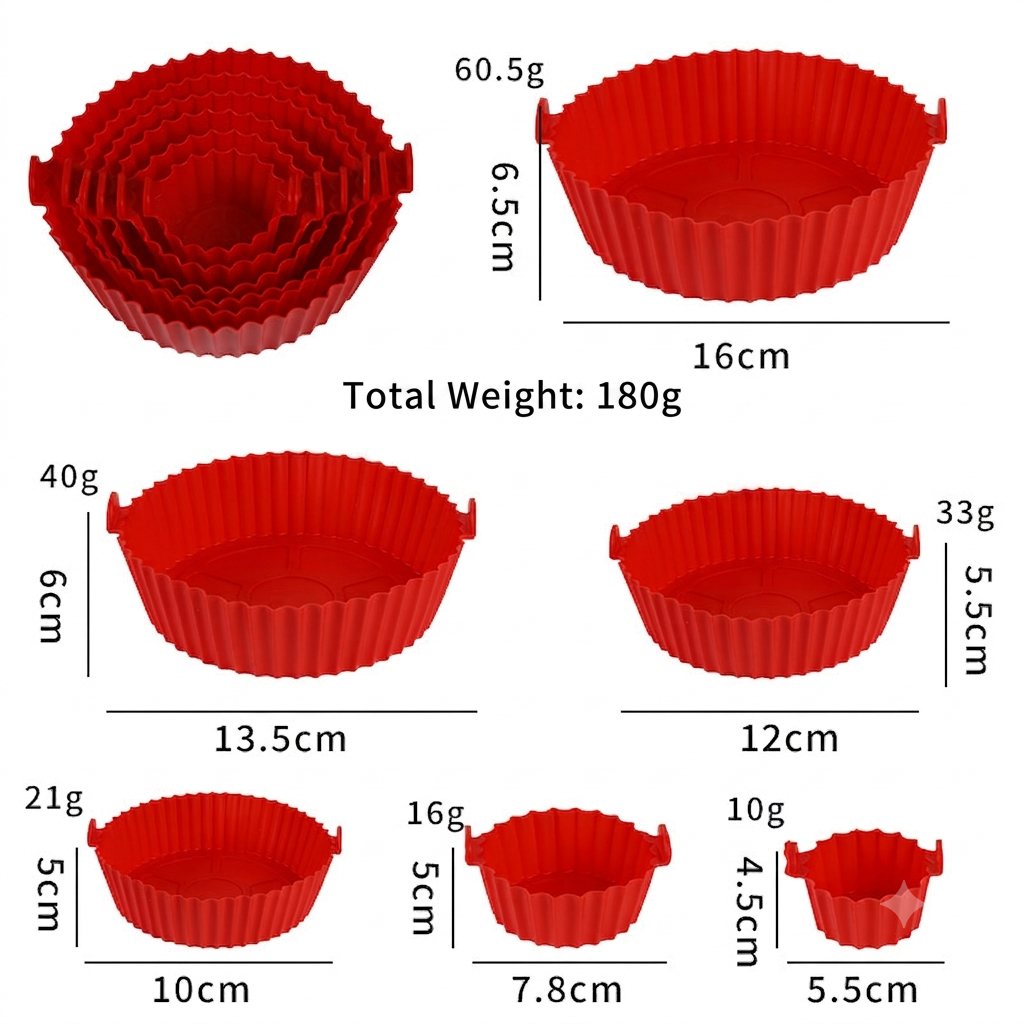 6-Piece Silicone Air Fryer Baking Tray Set – Non-Stick, Reusable & Easy to Clean