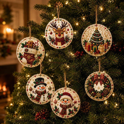 6Pcs DIY Wooden Christmas Tree Diamond Painting Ornaments