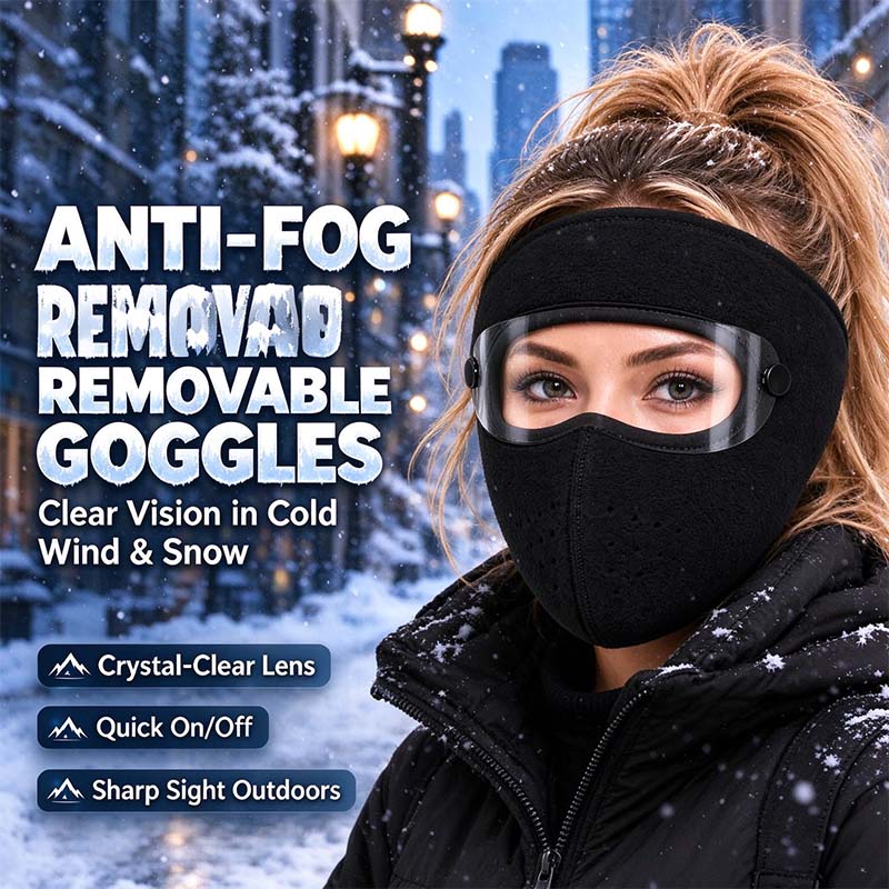 Fleece-lined winter face mask with detachable goggles, product view 11
