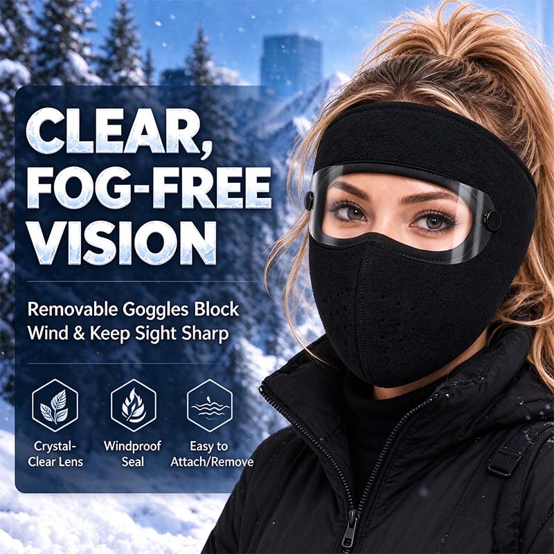 Fleece-lined winter face mask with detachable goggles, product view 7