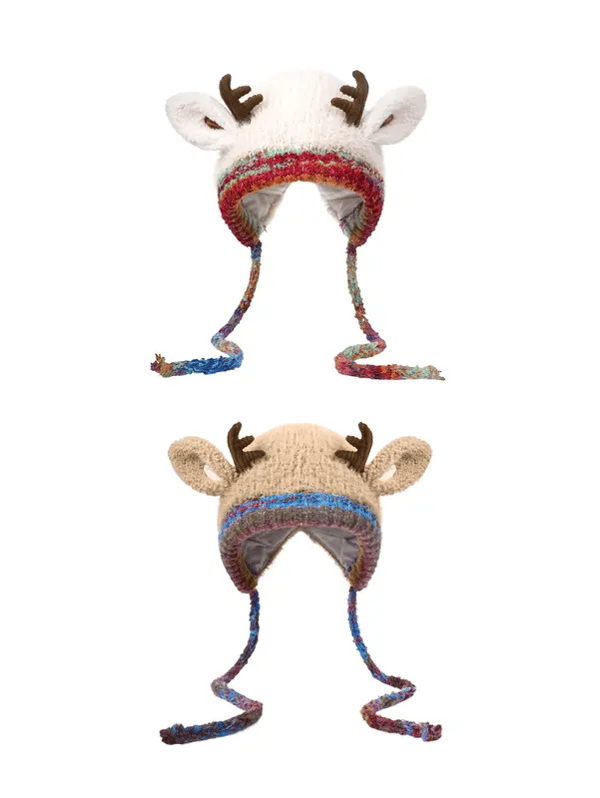 🔥 Warm Fluffy Christmas Reindeer Antler Hat | Cute 2-in-1 Wear