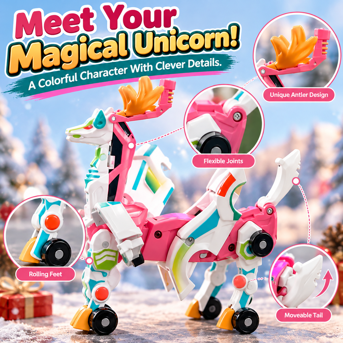2-in-1 Christmas Transforming Toy | Unicorn and Santa Sleigh, product image 3