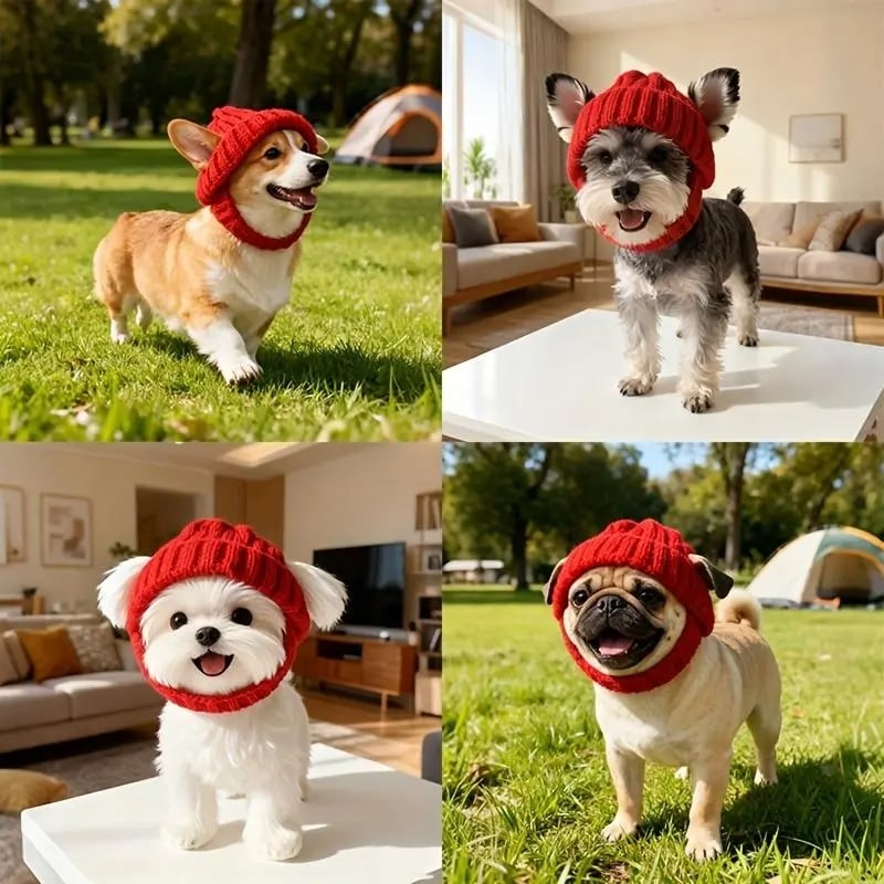 🔥 BUY 2 GET 1 FREE - 🐾Red Wool Knit Dog Beanie with Ear Flaps – Warm Winter Hat