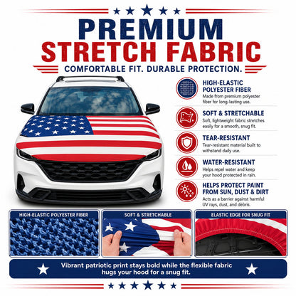 🇺🇸 Universal American Hood Flag Cover - Fits Most Cars, SUVs & Pickups