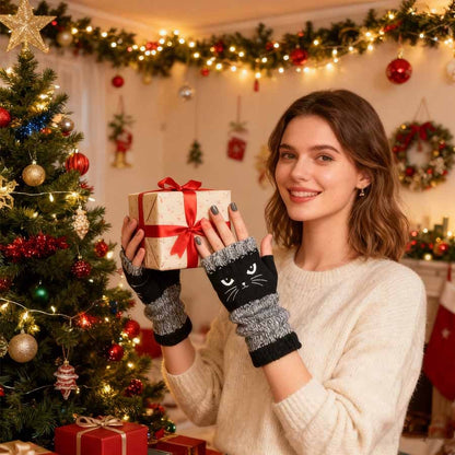 🐱 Cute Women’s Knitted Cat Gloves — For Warm Hands & Free Fingers🧶