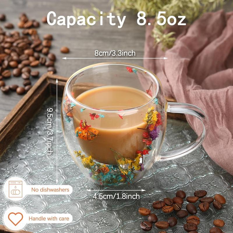 🎄🌸Transparent Double Glass Flower Tea Cup 350 ml