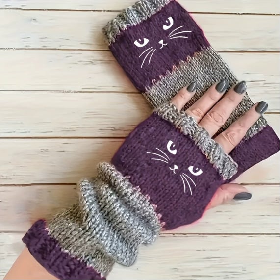 🐱 Cute Women’s Knitted Cat Gloves — For Warm Hands & Free Fingers🧶