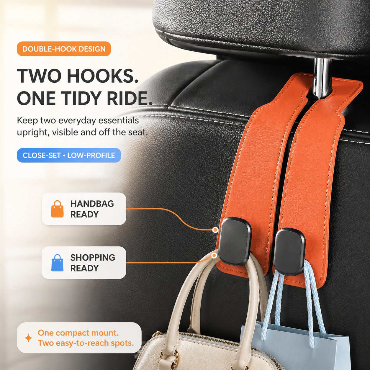 Foldable Dual-Hook Car Headrest Organizer & Phone Holder
