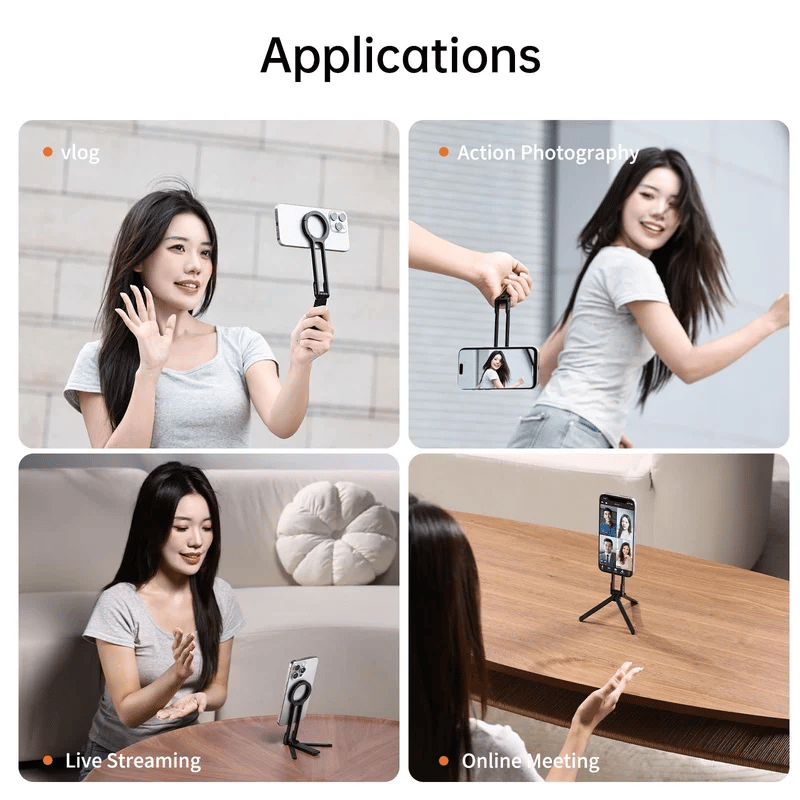 Magnetic Phone Tripod for iPhone – Portable Magsafe Holder with Strong Grip & Foldable Hook