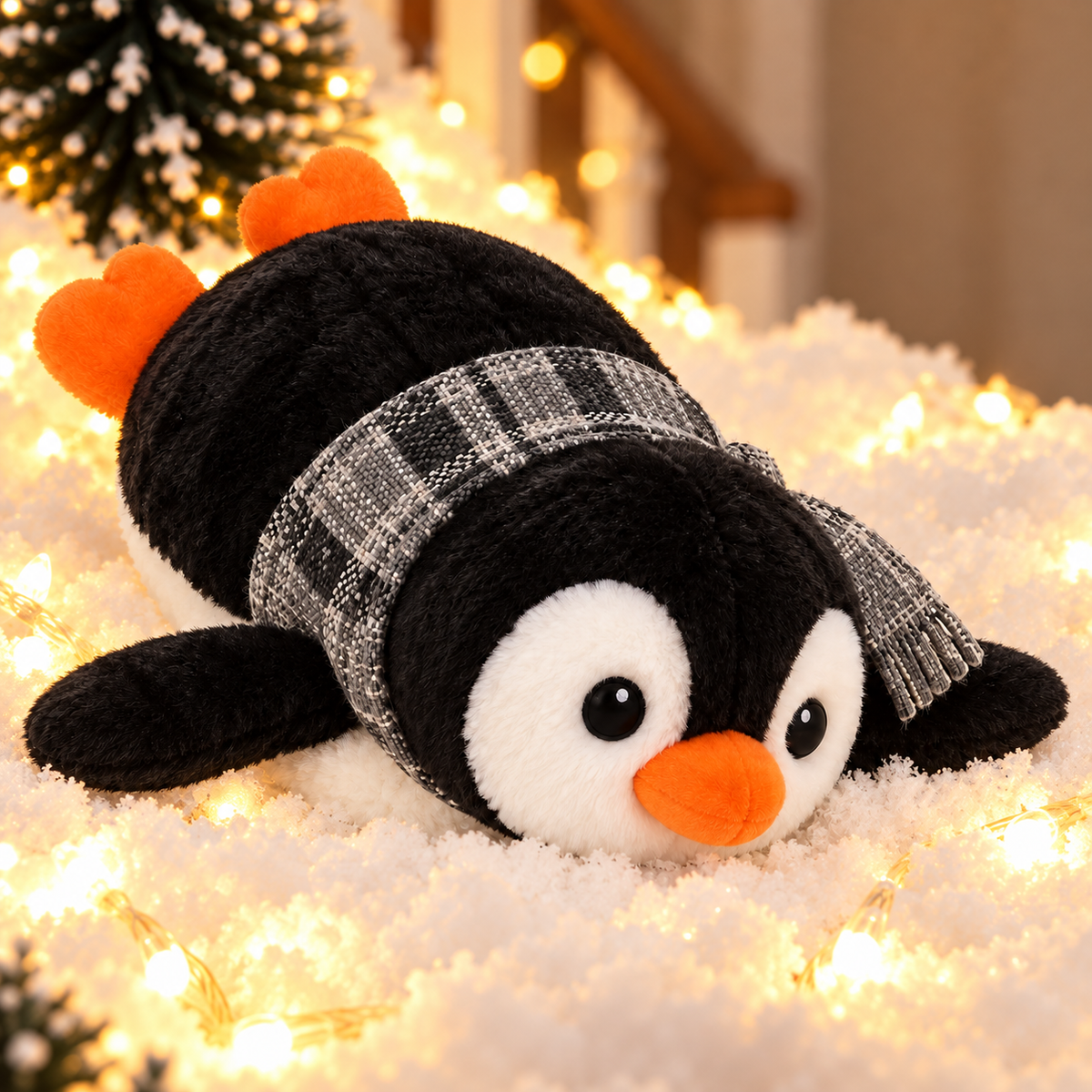 Playful Penguin Snowy Stair Railing Decor