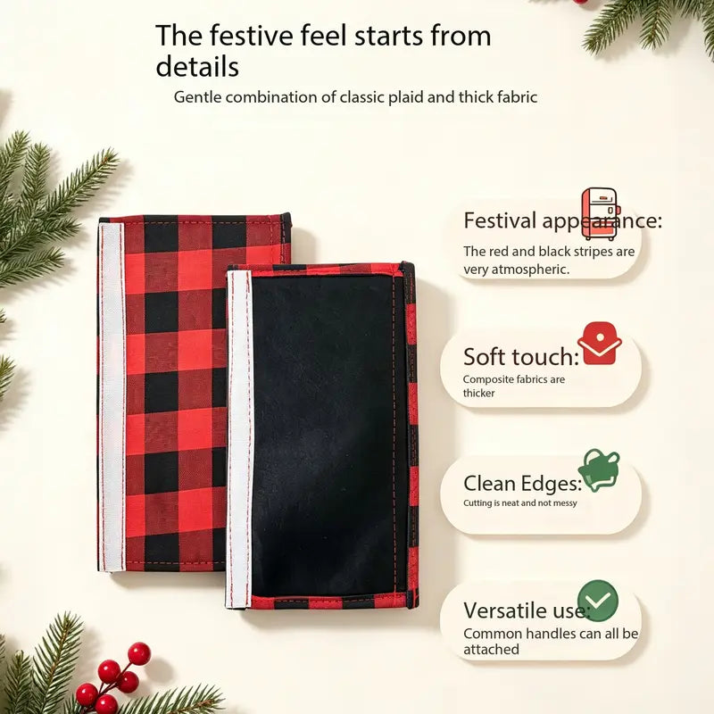 Christmas Refrigerator Handle Covers | Plush Plaid Wraps, product image 6