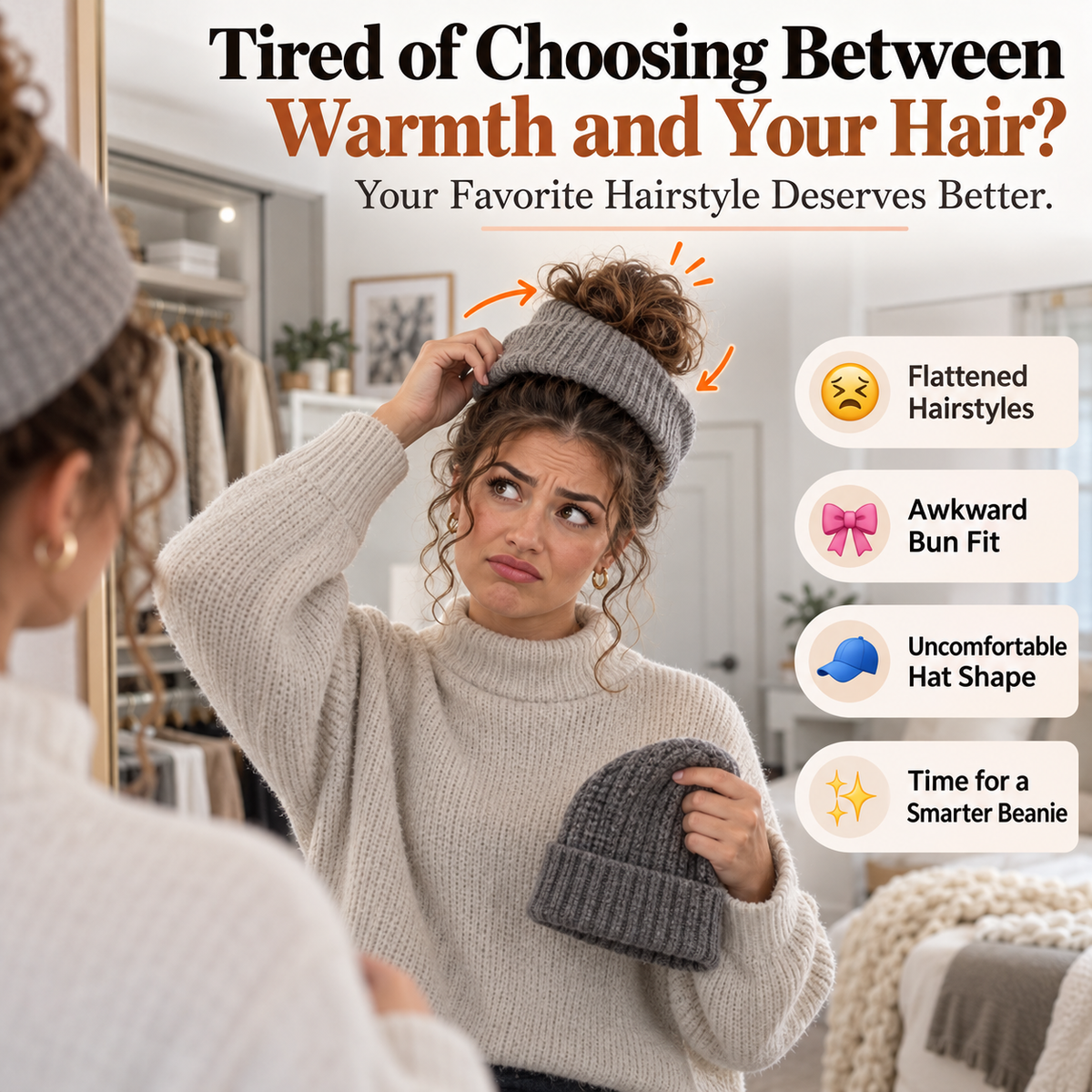 Messy Bun Beanie | Ribbed Knit Hat with Ponytail Opening, product image 2