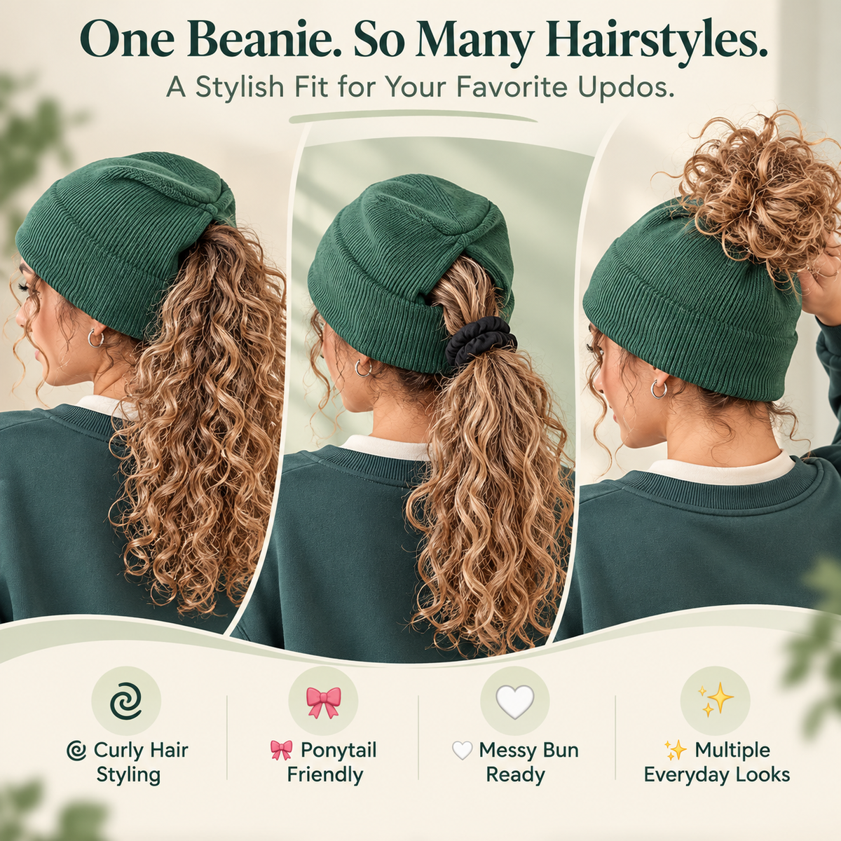 Messy Bun Beanie | Ribbed Knit Hat with Ponytail Opening, product image 7