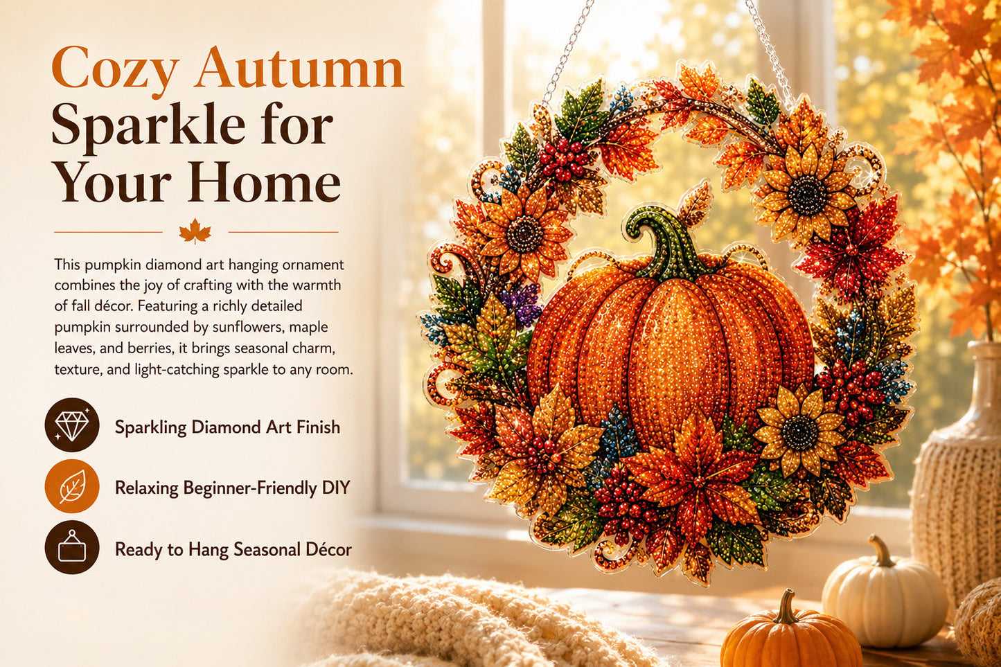 Autumn Harvest Pumpkin Diamond Art Hanging Ornament Kit
