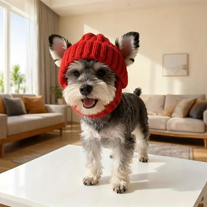 🔥 BUY 2 GET 1 FREE - 🐾Red Wool Knit Dog Beanie with Ear Flaps – Warm Winter Hat