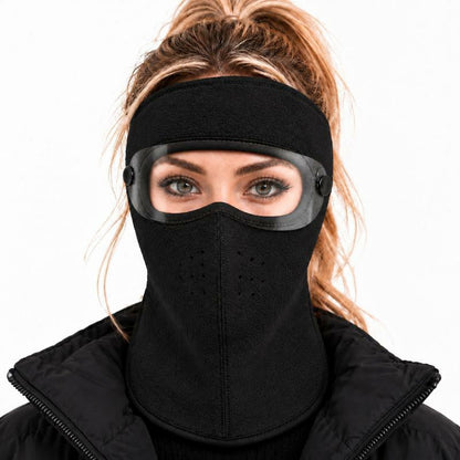 Black(Long) fleece-lined winter face mask with detachable goggles