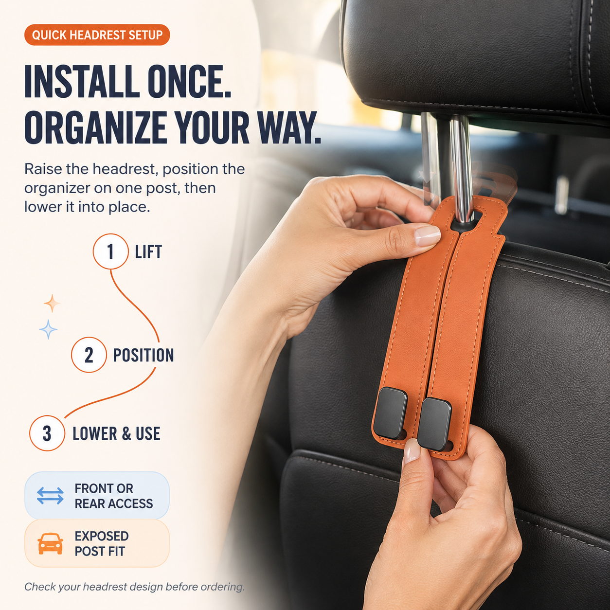 Foldable Dual-Hook Car Headrest Organizer & Phone Holder