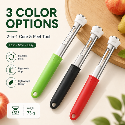 2-in-1 Apple Corer & Peeler – Stainless Steel Fruit Coring Tool for Apples, Pears & Peppers | Quick Seed Remover
