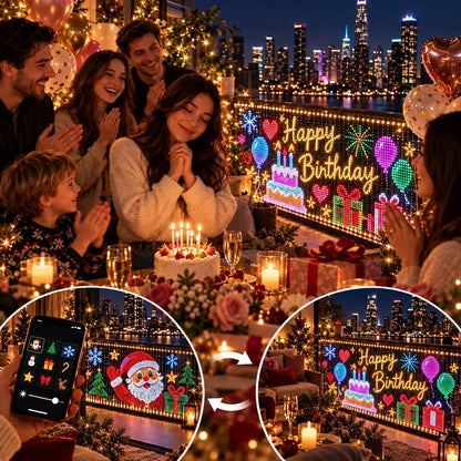 💡🎅Smart LED Matrix Balcony Curtain Light, Flowing Animation LED Curtain Lamp for Balcony