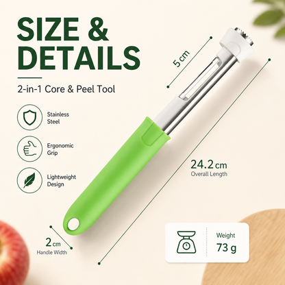 2-in-1 Apple Corer & Peeler – Stainless Steel Fruit Coring Tool for Apples, Pears & Peppers | Quick Seed Remover