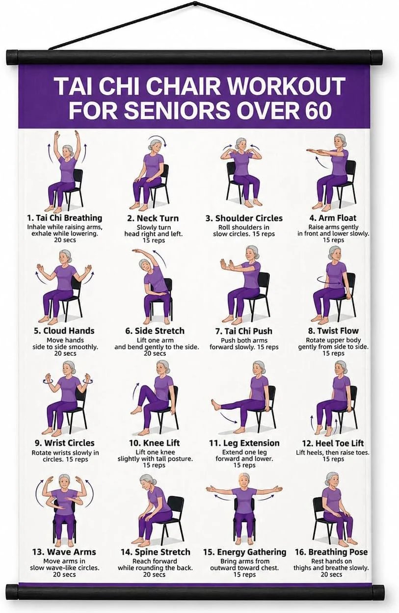 Tai Chi Chair Workout Chart for Seniors (16 x 24 inches)