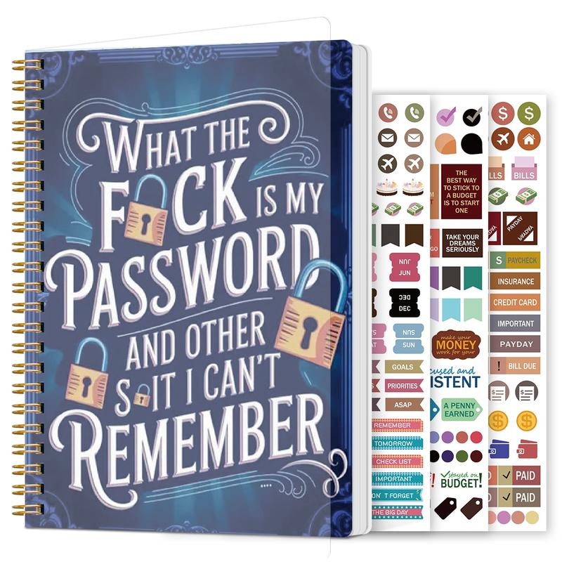 Funny Password Notebook - Spiral Bound with Lock Icons & Funny Security Phrases