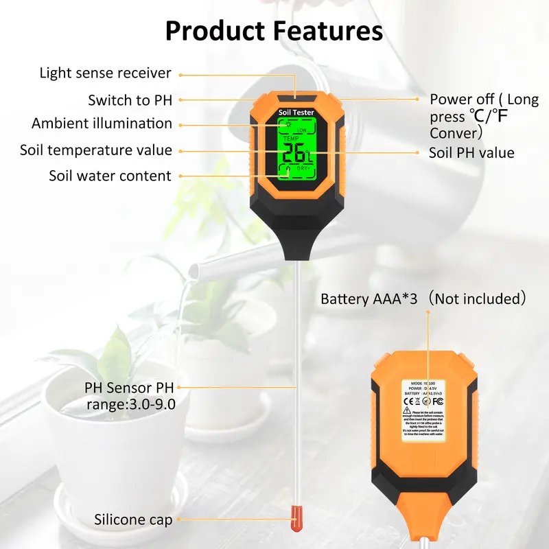 4-in-1 Soil Moisture Meter Ph Tester