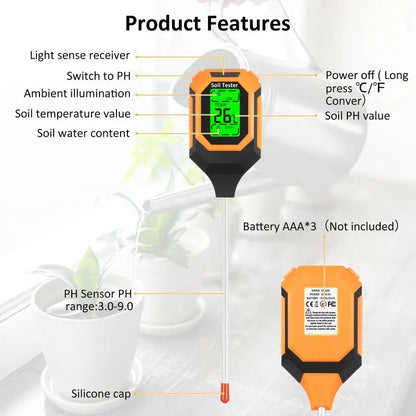 4-in-1 Soil Moisture Meter Ph Tester