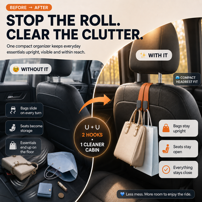 Foldable Dual-Hook Car Headrest Organizer & Phone Holder